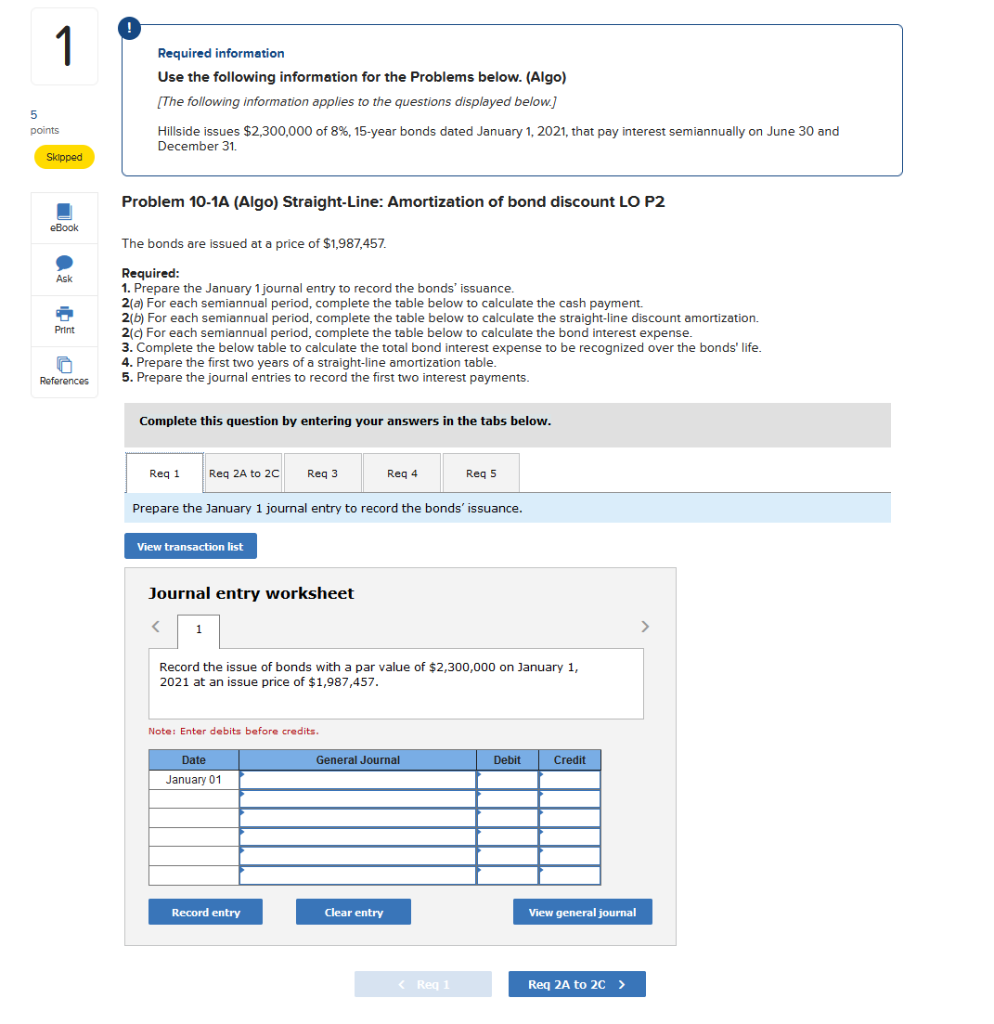  1 Required information Use the following information for the Problems below.