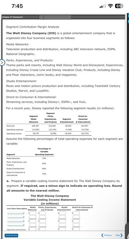  Segment Contribution Margin Analysis The Wait Disney Company (DIS) is a