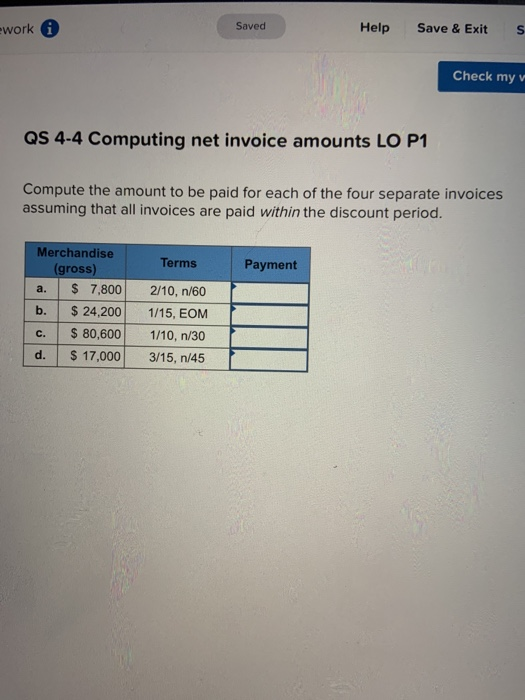  ework Saved Help Save & Exit S Check my v QS