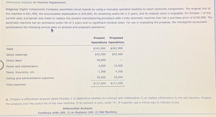 if you can please show me step by step Differential Analysis for