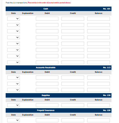 Service on July 1, 2022 During July, the followinz transactions ware campleted.