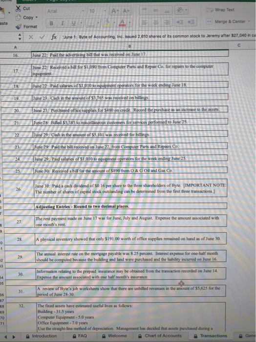 June 1: Byte of Accounting, Inc. issued 2,610 shares of its common