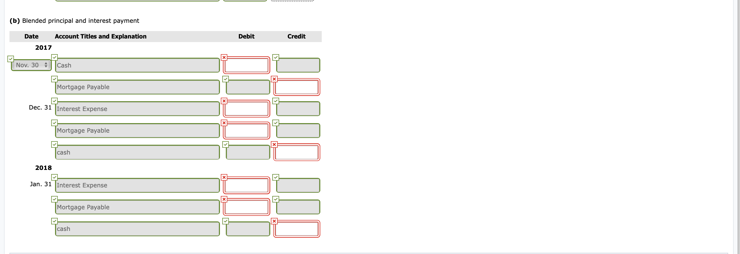 signs a 10-year, 4%, $246,000 mortgage payable on November 30, 2017, to