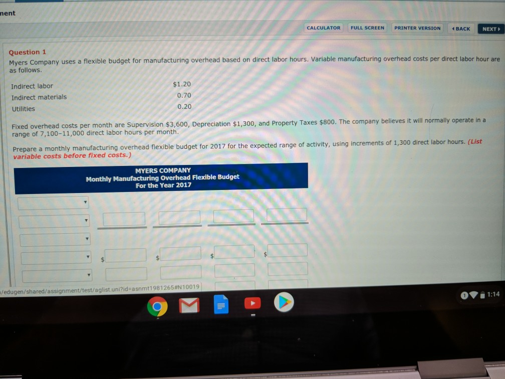  nent CALCULATOR FULL SCREEN PRINTER VERSION BACK NEXT Question 1 Myers