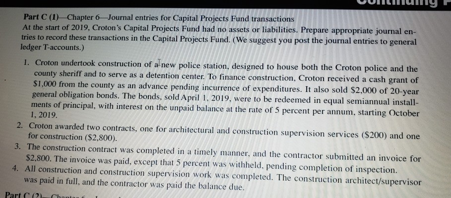  Part C (1) Chapter 6 Journal entries for Capital Projects Fund