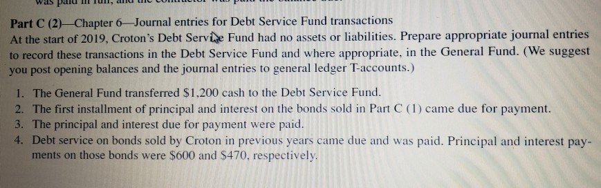 transactions At the start of 2019, Croton's Capital Projects Fund had no