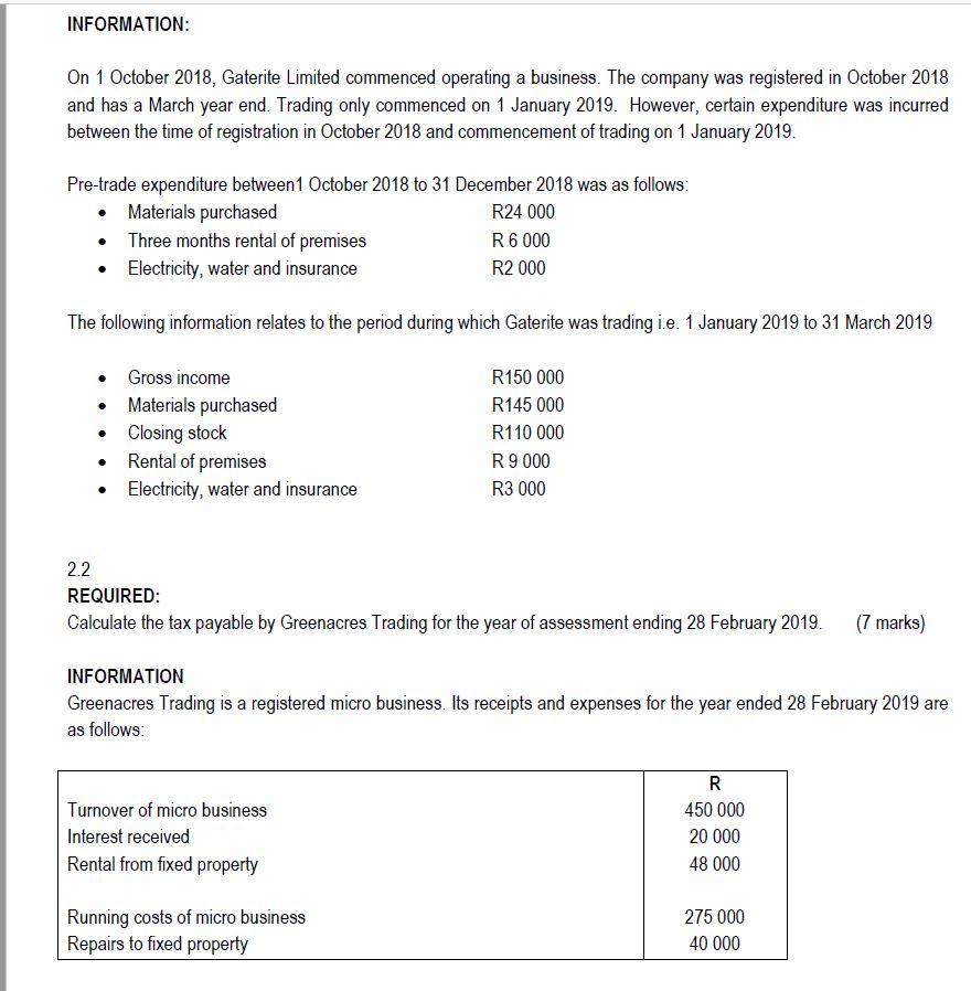 INFORMATION: On 1 October 2018, Gaterite Limited commenced operating a business.