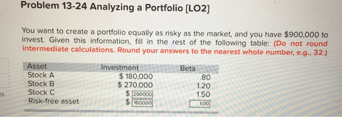  Problem 13-24 Analyzing a Portfolio [LO2] You want to create a
