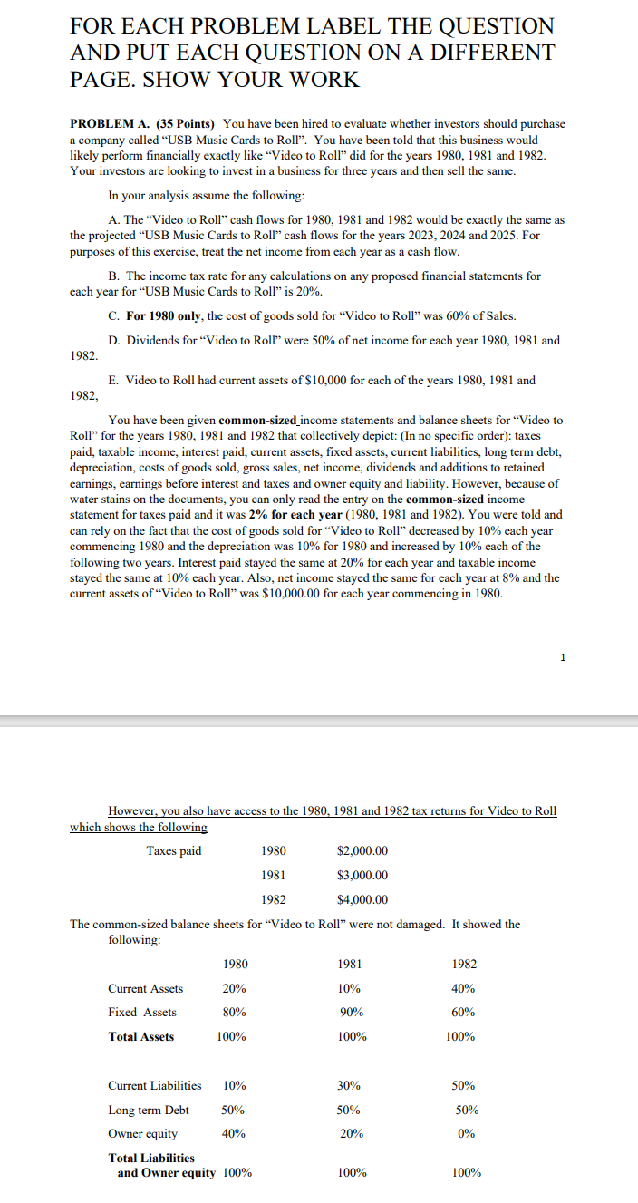  Can you please solve question A1 through question A5? FOR EACH
