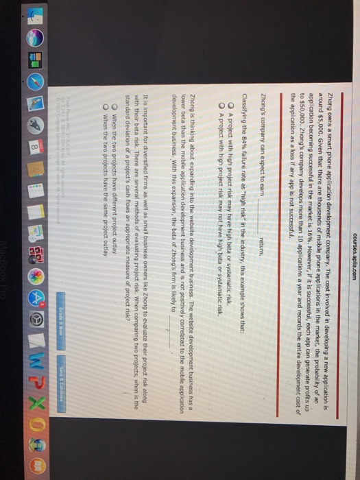portfolio risk Consider a firm to be a portfolio of several projects.