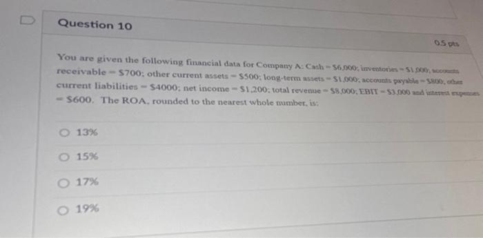  - $600. The ROA, rounded to the nearest whole number, is: