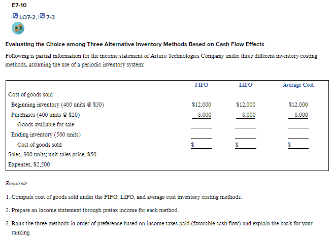 Evaluating the Choice among Three Alternative Inventory Methods Based on Cash