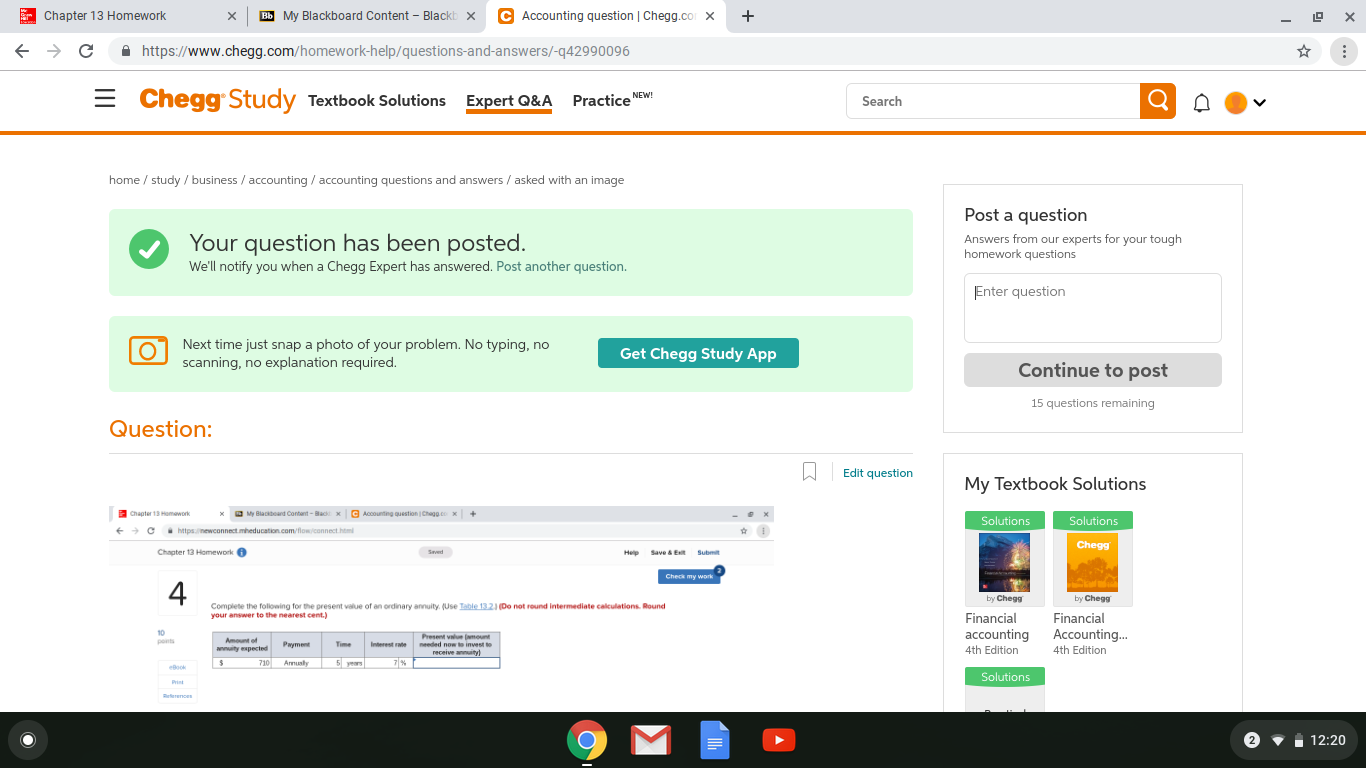  C Accounting question | Chegg.co Chapter 13 Homework Bb My Blackboard