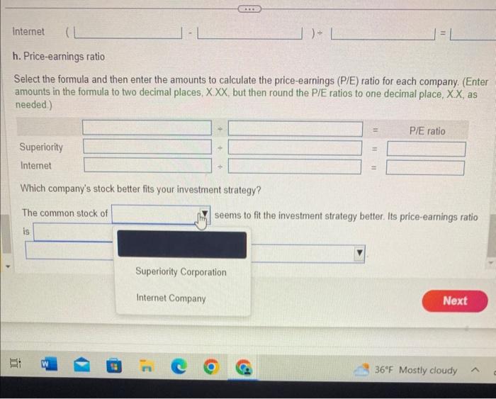 ratio f. Return on common stockholders' equity g. Earnings per share of