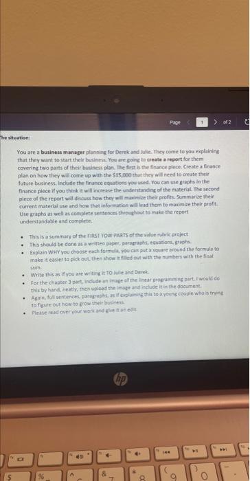 and equations with numbers You are a business manager planning for Derek