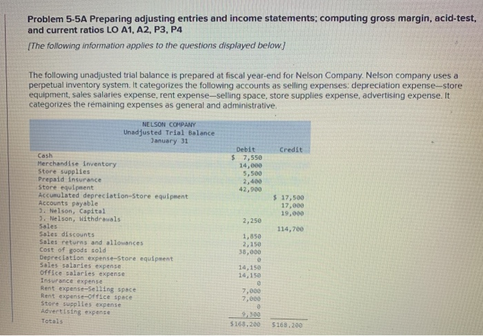  Problem 5-5A Preparing adjusting entries and income statements; computing gross margin,