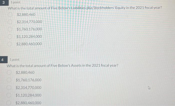 Balance Sheet exercise. 1 point What was the amount of change in