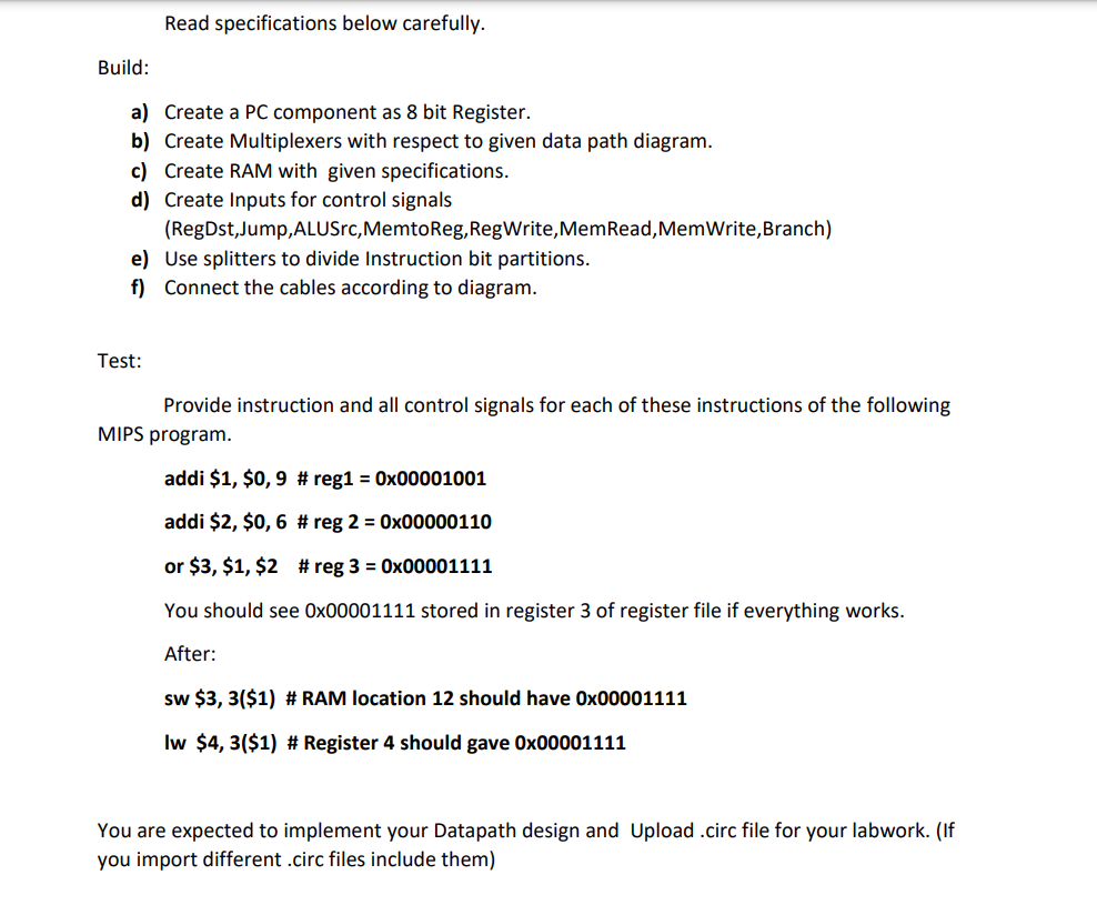  Read specifications below carefully. Build: a) Create a PC component as
