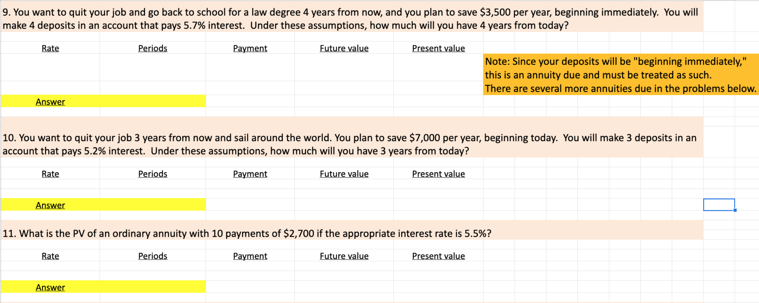 Can someone show me the correct excel formula to answer these questions?
