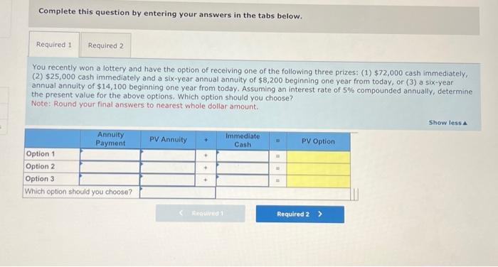 each of the following independent questions. 1. You recently won a lottery