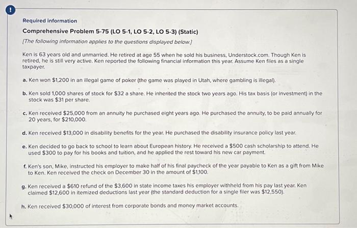  Required information Comprehensive Problem 5-75 (LO 5-1, LO 5-2, LO 5-3)