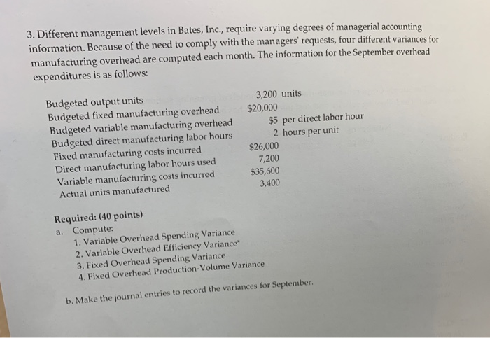  3. Different management levels in Bates, Inc., require varying degrees of