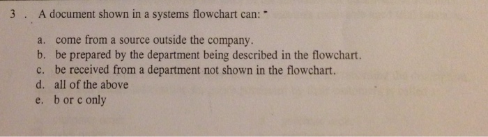  3 . A document shown in a systems flowchart can: a.