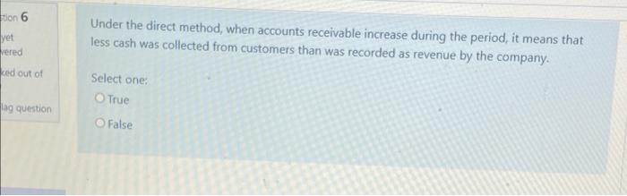  tion 6 yet vered Under the direct method, when accounts receivable
