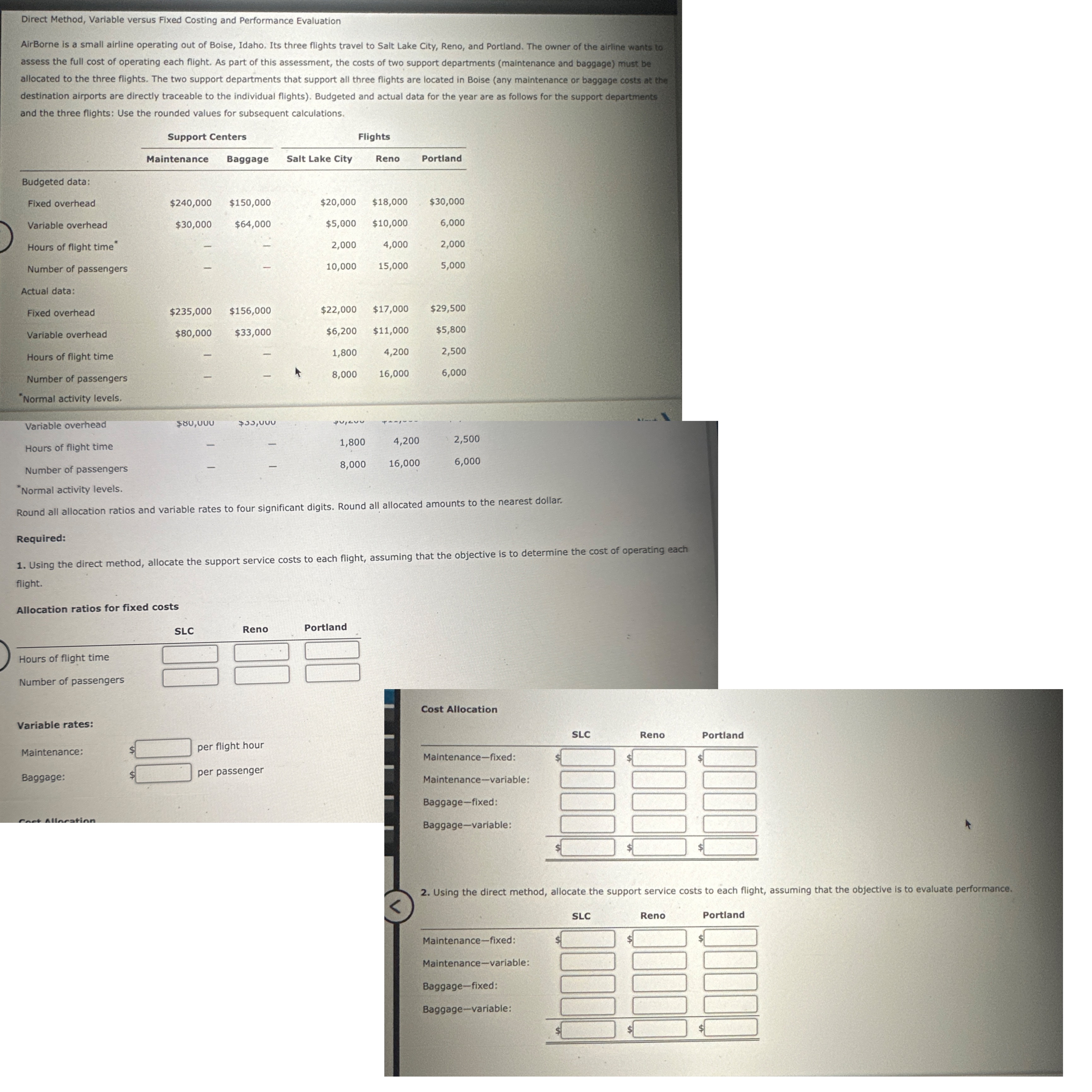  Direct method, variable versus fixed costing and performance evaluation 