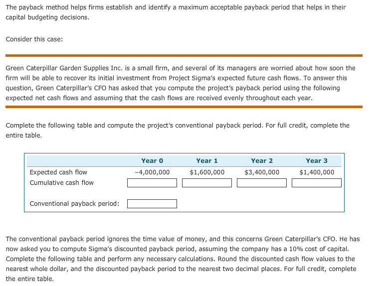  The payback method helps firms establish and identify a maximum acceptable