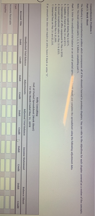  Comprehensive Problem 1 Part 5: Work Sheet The following is a