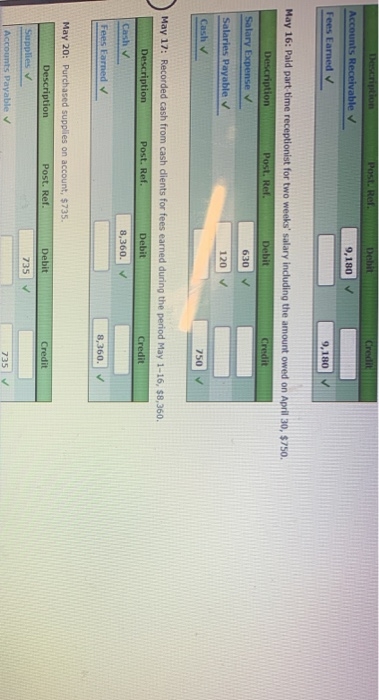 is $330. d. Accrued receptionist salary on May 31 is $325. e.