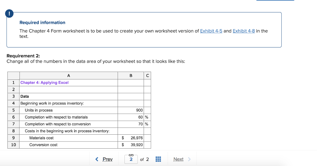  Required information The Chapter 4 Form worksheet is to be used