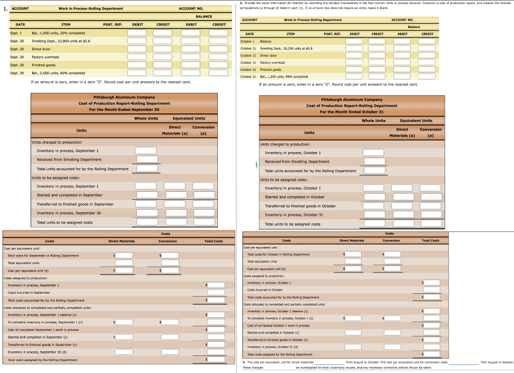 Work in Process Account Data for Two Months; Cost of Production Reports