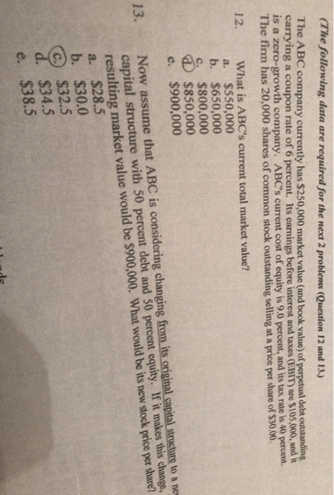  (The following data are required for the next 2 problems (Question