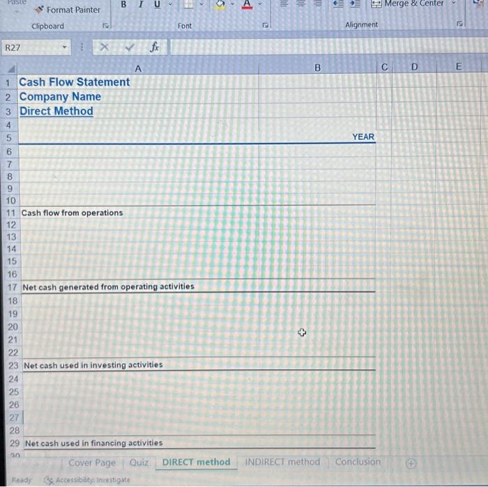 a template of how a complete cash flow statement will look based