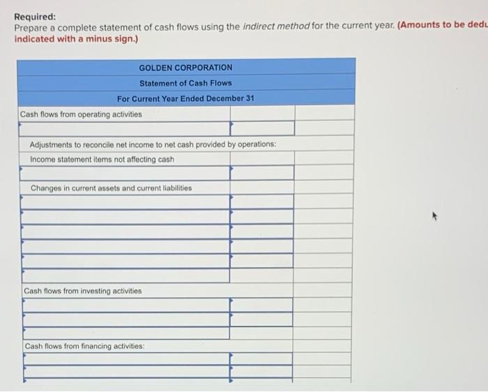 year income statement, comparative balance sheets, and additional information follow. For the