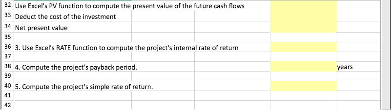 Compute the simple rate of return for an investment. ? E -