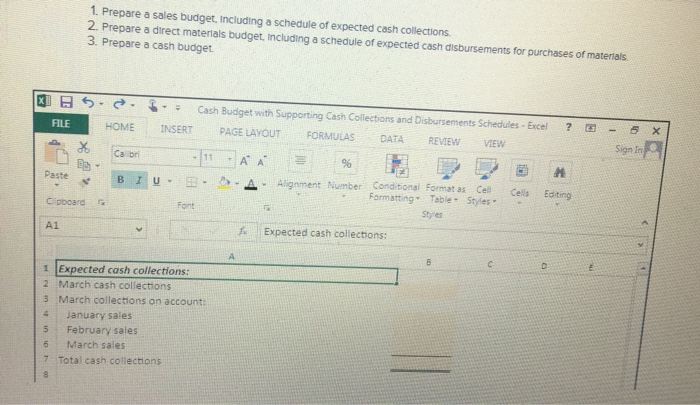 Budget with Supporting Cash Collections and Disbursements Schedules - Excel ?x HOME