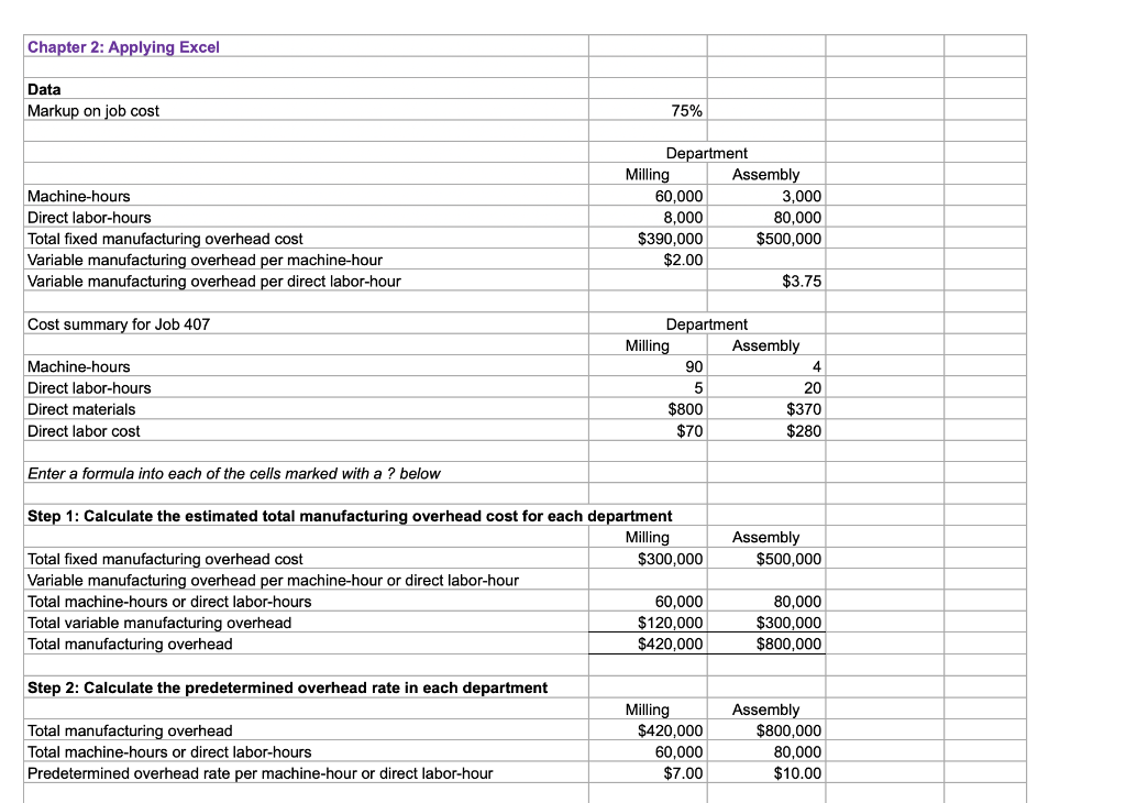PART 1 PART 2 Chapter 2: Applying Excel Data Markup on job