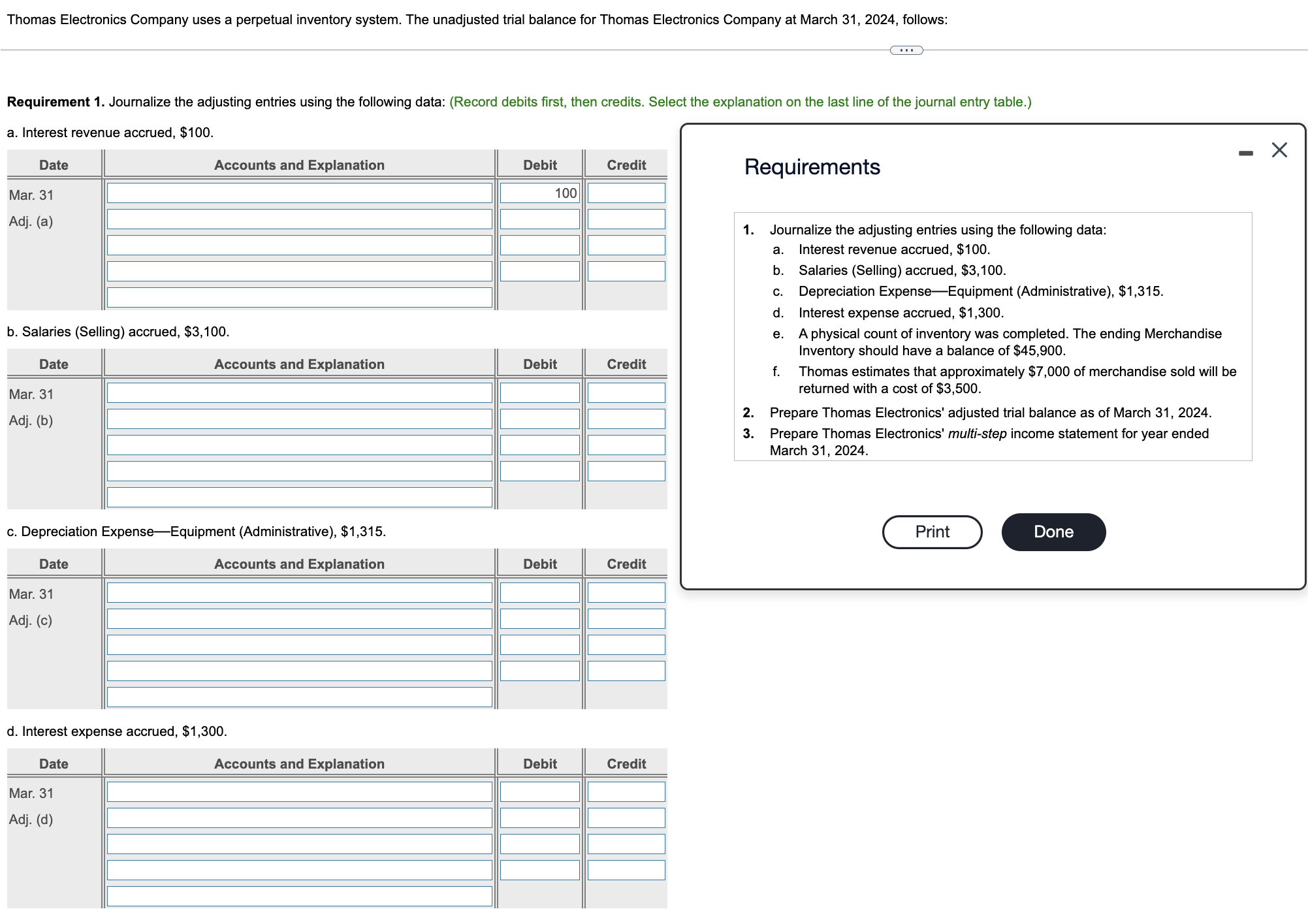 there are three requirements. (2) Prepare the entry for the estimated return