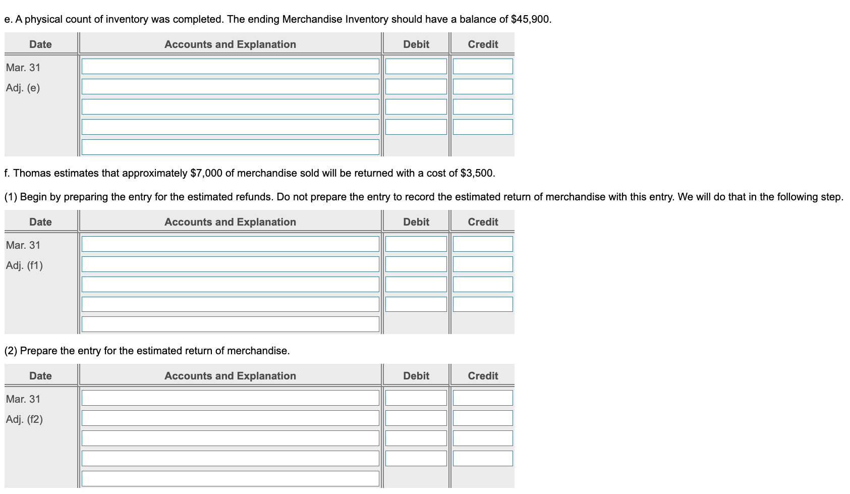 of merchandise. Requirement 2. Prepare Thomas Electronics' adjusted trial balance as of