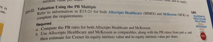  22. Valuation Using the PB Multiple Refer to information in E15-21