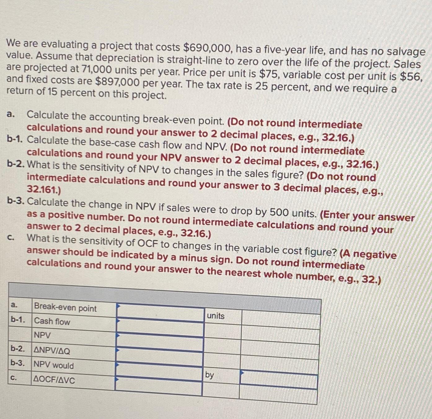 We are evaluating a project that costs $690,000, has a five-year