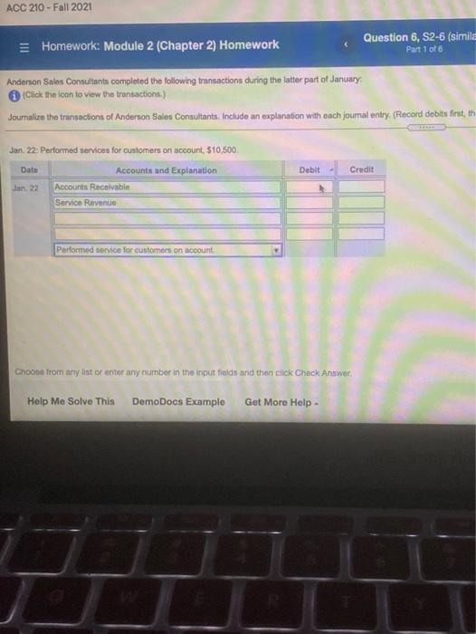  ACC 210 - Fall 2021 = Homework: Module 2 (Chapter 2)