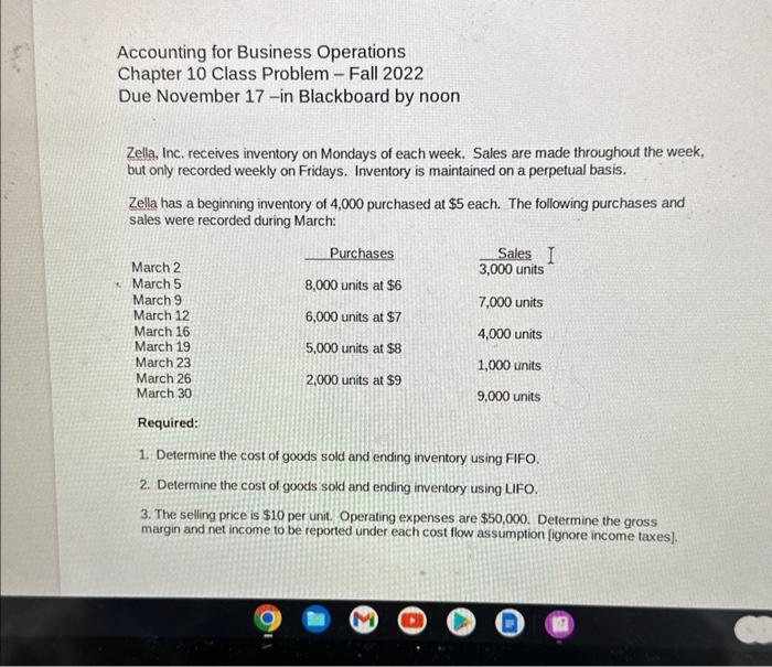 answer all questions please Accounting for Business Operations Chapter 10 Class Problem