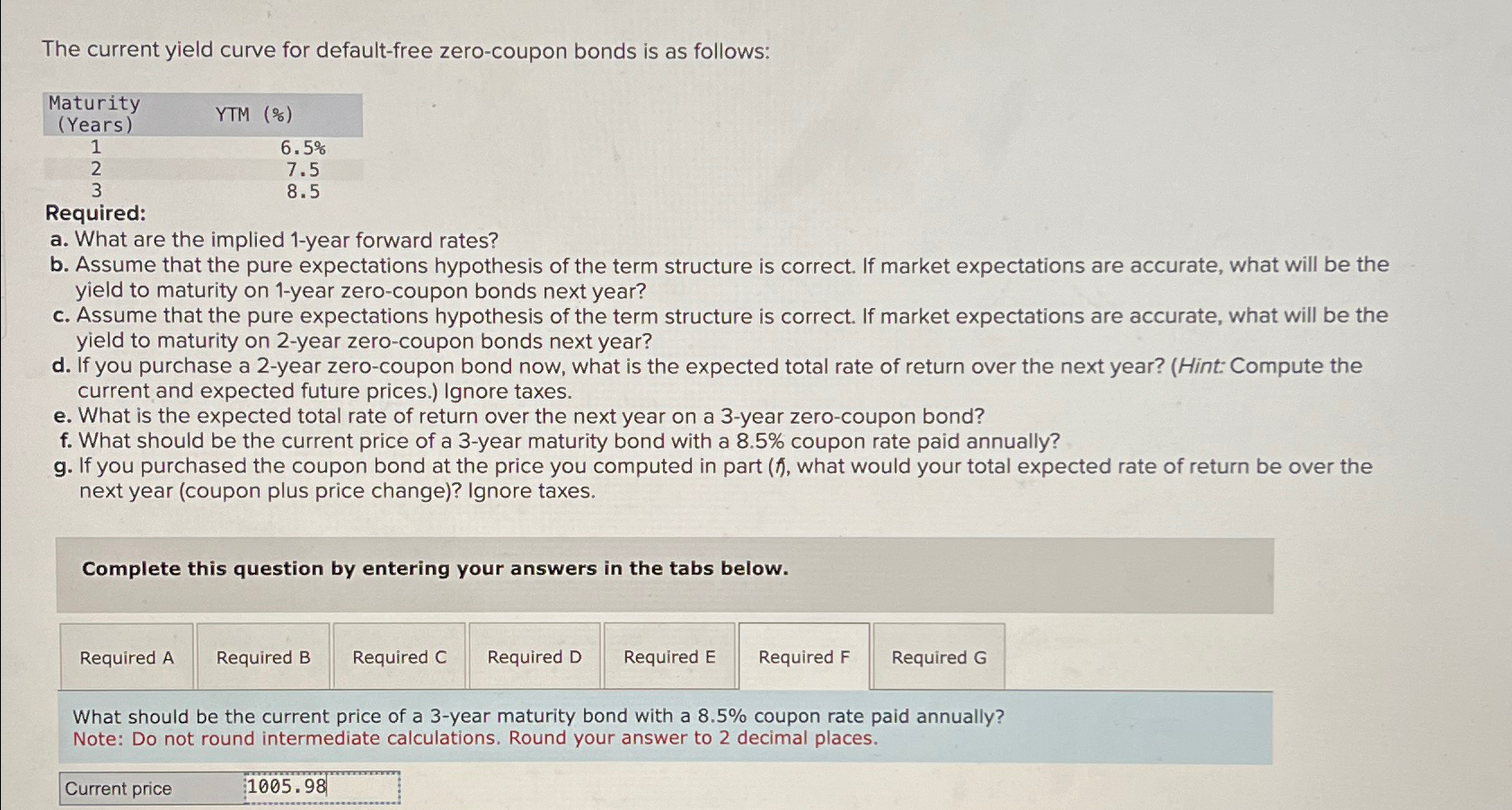  The current yield curve for default-free zero-coupon bonds is as follows: