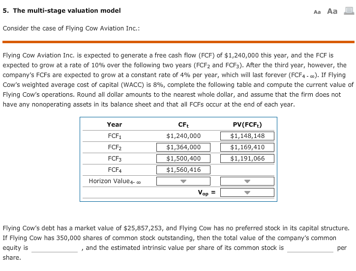  5. The multi-stage valuation model Aa Aa Consider the case of