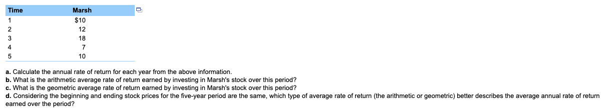 Time 1 2 Marsh $10 12 18 7 10 3 4