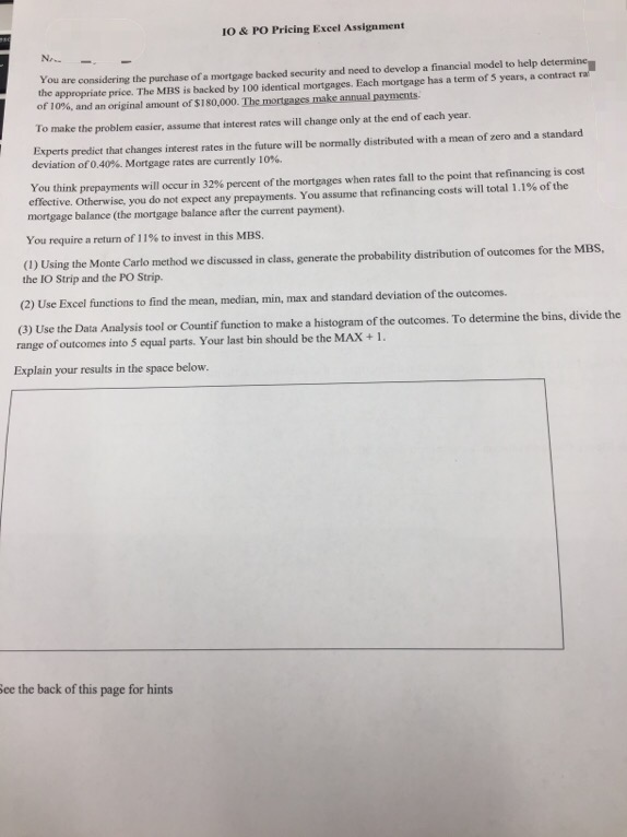  IO & PO Pricing Excel Assignment NA. ou are considering the